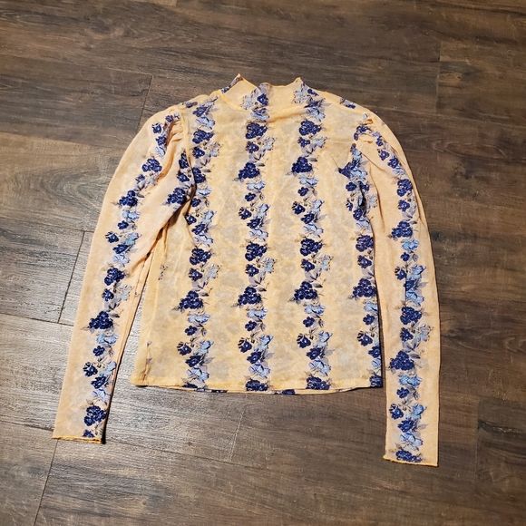 Free People L Floral Mesh Longsleeve - Picture 2 of 3